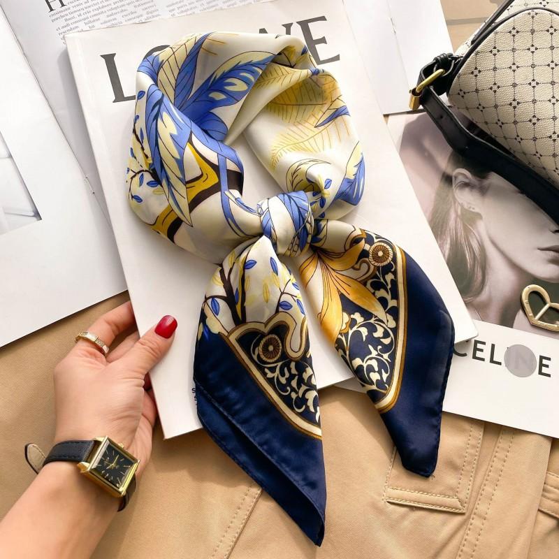 Elegant Silk-Like Square Scarf Women Korean Style Print Neck Lightweight 70x70cm Nylon Fashion Accessory