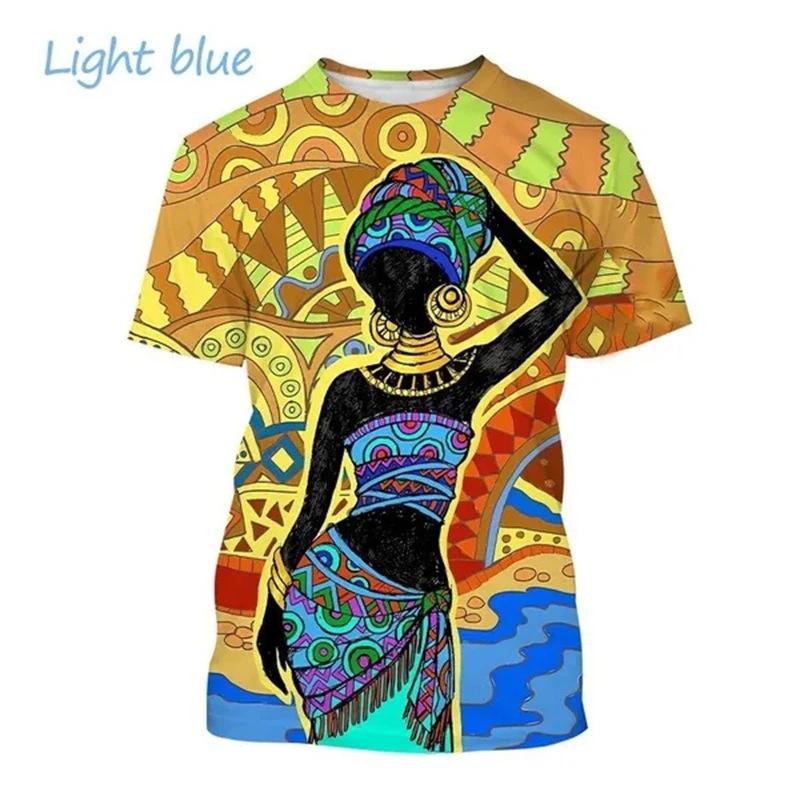 Summer Round Neck African Style Ethnic Woman Graphic 3D Print Top Fashionable Casual Short Sleeved Women's T-shirts