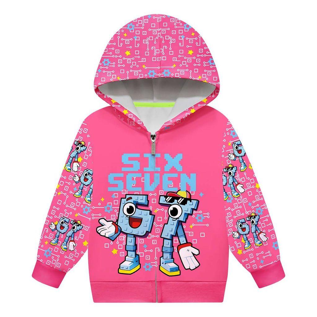 Girls Steal a Brainrot 67 Printed Casual Hooded Zipper Long Sleeves Jacket Coat
