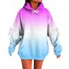 Ladies' Gradient Printed Bow Long Sleeved Loose Fitting Headband With Rope Hooded Sweatshirt Top