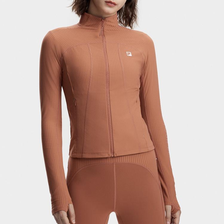 Fila Solid Color Stand Collar Fitness Knit Jacket Women Jackets Brick-Brown A11W341502F-BN