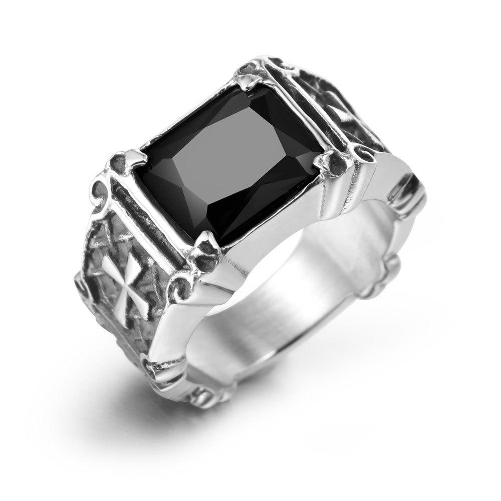 Hot Selling European and American Gothic Cross Gemstone Titanium Steel Ring, Domineering Index Finger Accessory
