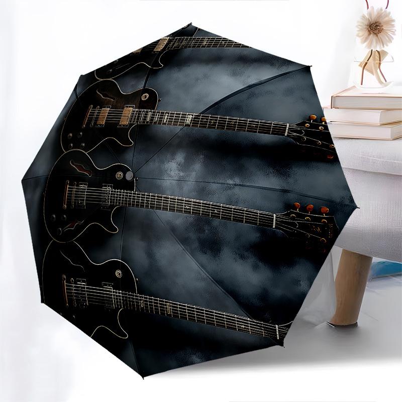 Guitars, Musical Instruments Themed Automatic Opening and Closing Umbrella, Brightly Colored 8-rib Portable Umbrella, Suitable for Men and W
