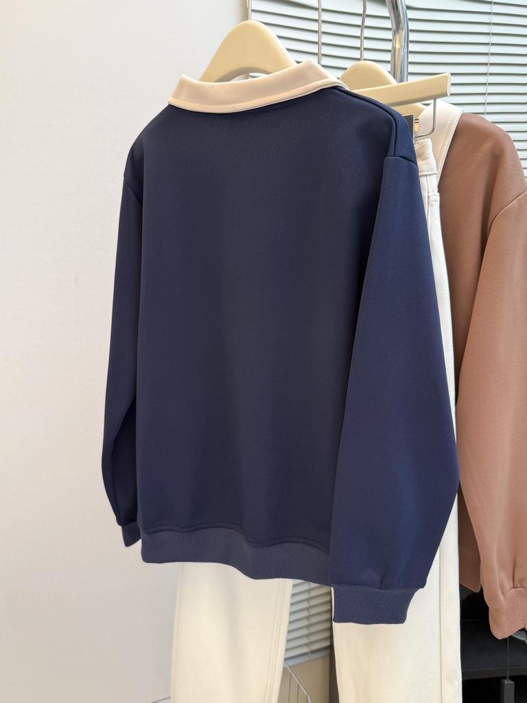 Women's Retro Korean Style Half-Zip Polo Collar Sweatshirt - Early Autumn 2025 Collection