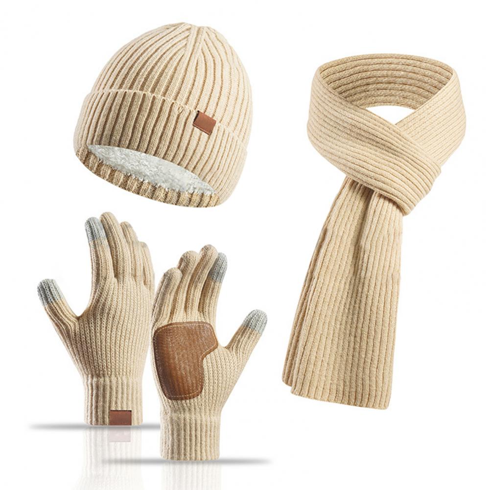 3 szt./zestaw Unisex Zimowa czapka szalik rękawiczki zestaw gruba dzianinowa ciepła czapka świetne tarcie rękawice dłoni elastyczne ucho wiatroszczelne