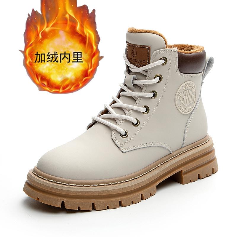 Martin boots short boots women's thick heel thick sole new leather lace-up big yellow boots women's boots versatile