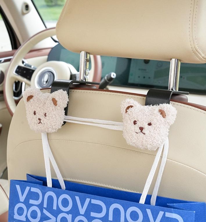 Plush Teddy Bear Rear Hook 2PCS Phone Holder Car Seat Back Hook Hanging Storage Auto Clip Organizer Lazy Rearseat Headrest Stand