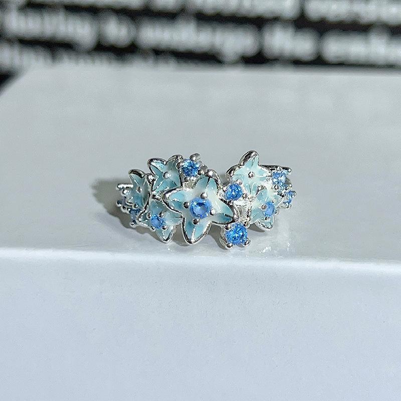 Dopamine Colorful Enamel Flower Butterfly Open Ring Mori Sweet Girly Style Inlaid Zircon Niche Light‑Luxury Adjustable Stackable Decorative Ring