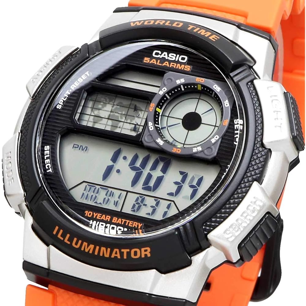Casio World Time Digital Men's Watch AE-1000W-4BV Orange Silver Waterproof Chronograph
