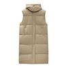 Colete feminino de inverno, acolchoado, com zíper, com capuz, ajuste solto, cintura ajustável, sem mangas, cor sólida, à prova de vento, retenção de calor