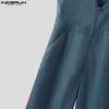 INCERUN Men Deep V Neck Zip-up Casual Long Rompers Jumpsuits