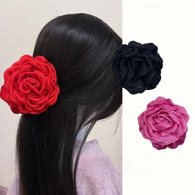 Fabric Rose Flower Hair Claw Clip Women Girls Korean Fashion Barrettes Plastic Hair Grab Clamp Headwear Hair Styling Accessories