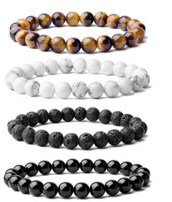 Bracciale in Ossidiana per Uomo e Donna Coppia Studente Personalizzato Mano Perline di Zircone Occhio di Tigre Bracciale in Pietra Vulcanica