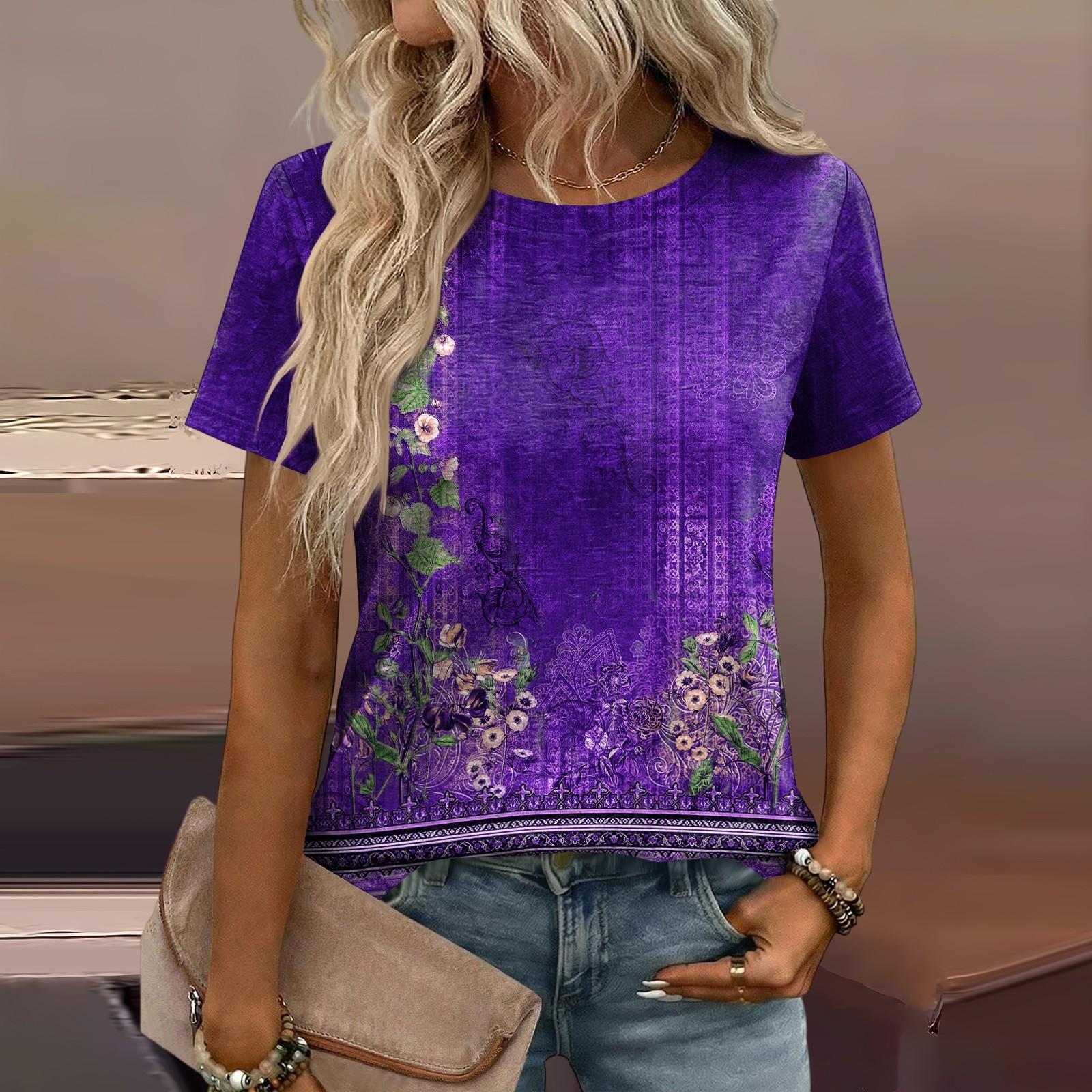 

Casual Short Sleeve Floral Print Top for Women Spring Blouses for Women 2026 Trending Tops for Women 2026 Womens Spring Clothes 2026 XL фіолетовий