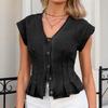 Ladies' Fashionable Casual Buckle Slim Fit Pleated Sleeveless Denim Top