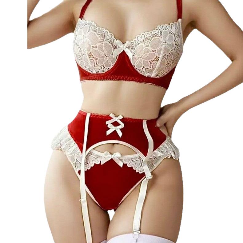 Trendy Lace See-Through Mesh Bra with Underwire - Hot Selling 5-Piece Set