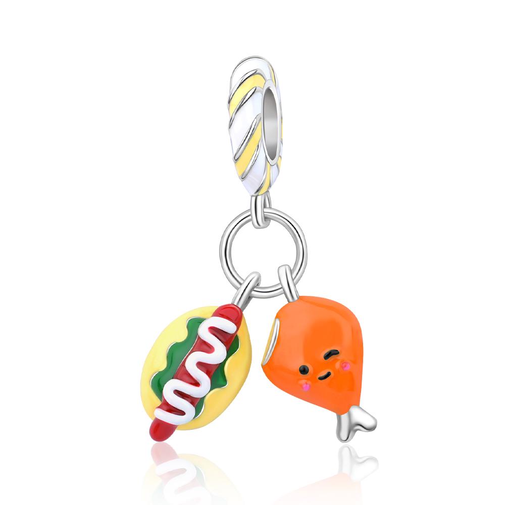 Delicious Food Copper Pizza Cake Bread Burger Donut French Fries Ice Cream Fit Diy Bracelet Necklace Handmade Gifts