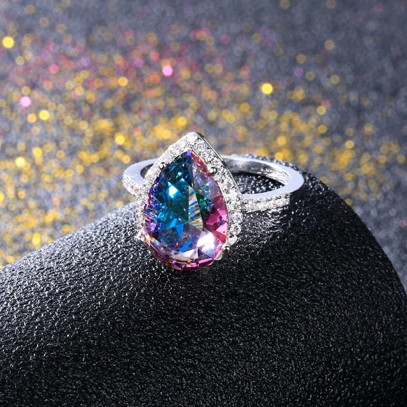 Damen S Silberring Mystischer Regenbogen-Topas Tropfenring Hochzeit Party Valentinstag Ring Geschenk Großhandel