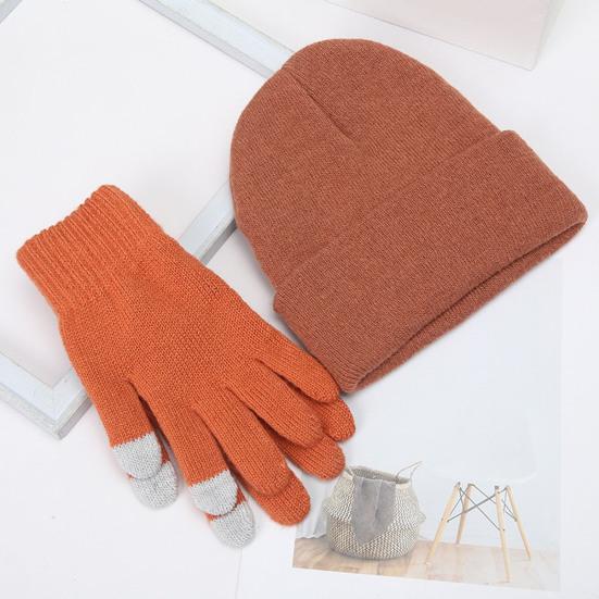 Winter Warm Knitted Gloves And Hat Set for Men And Women Soft Skull Cap And Touch Screen Gloves Set for Cold Weather