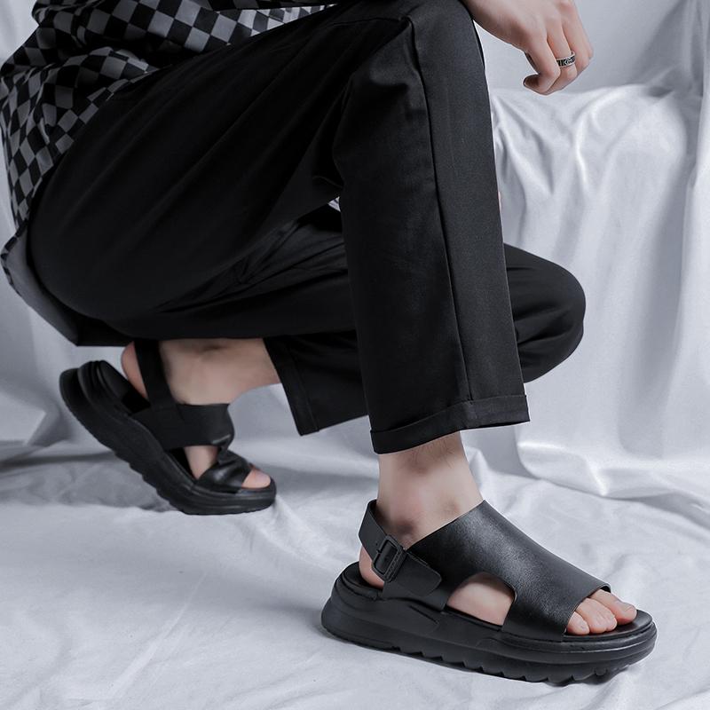 Thick Soled Casual Men's Sandals High Quality Trendy Minimalist Design Party Adult Shoes Classic Black or Office New