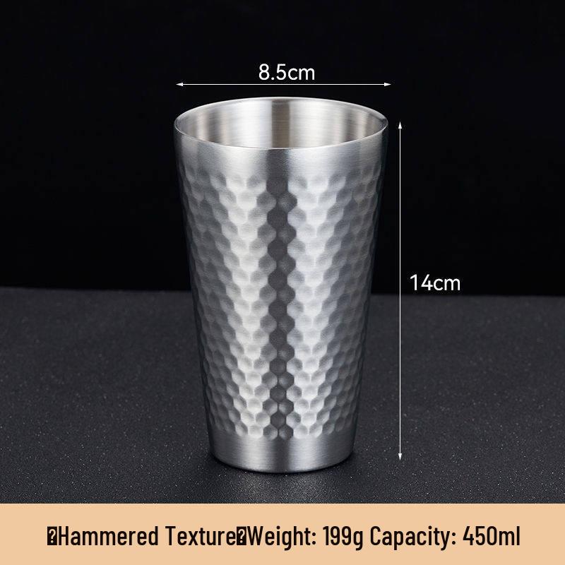 Korean Style Double Wall Hammered Stainless Steel Cup - Insulated & Drop-Resistant for Outdoor Use