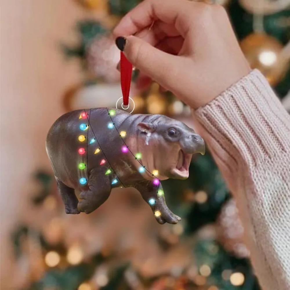 Cartoon Christmas Tree Pendants Moo Deng Car Haning Pendants Hippopotamus Hanging Pendant  Holiday