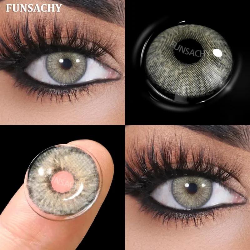 FUNSACHY 1 Pair New Gray Color Contact Lenses for Eyes Natural Brown Softlens Green Pupils Beauty Cosmetic Eye Makeup Yearly Use