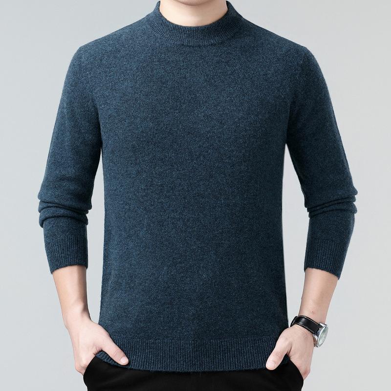 Men's 100% Wool Sweater, 2025 Autumn/Winter, Thickened Warm Half-High Collar, Middle-Aged Dad Knitwear