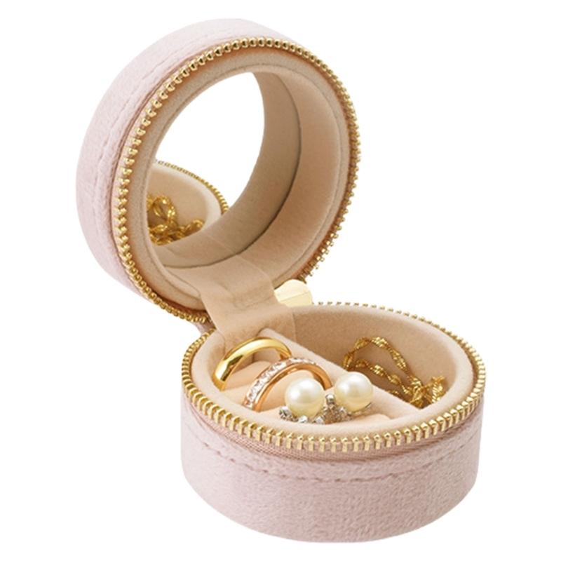 

Элегантные круглые флокированные дорожные органайзеры для ювелирных изделий с отделениями, аксессуар для модных женщин для ежедневного использования розовый