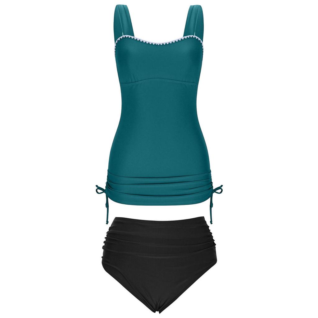 European Style Strapless Slimming High-Waisted Bikini with Wide Shoulder Straps - Women's Solid Color Swimwear 2026