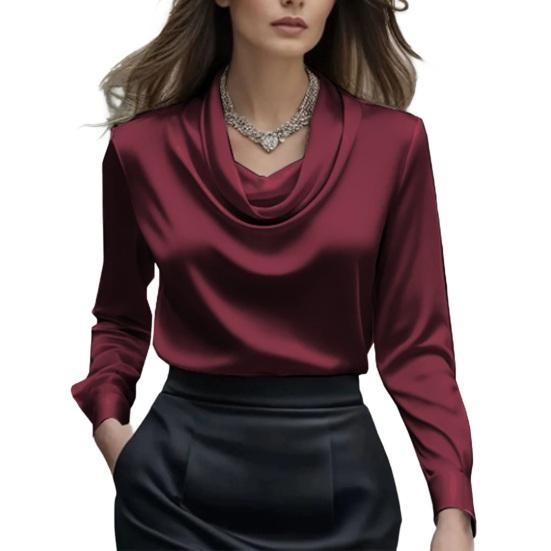 Women Shirt Swing Collar Long Sleeve Design Loose Fit Shirt Solid Color Versatile Office Lady Shirt Workwear