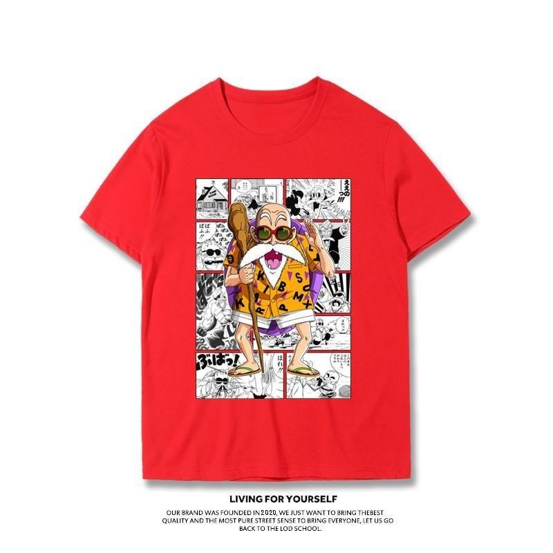 Japanese Anime Dragon Ball T-Shirt Kid Goku Master Roshi Print Casual Loose Cotton Tee Streetwear for Men