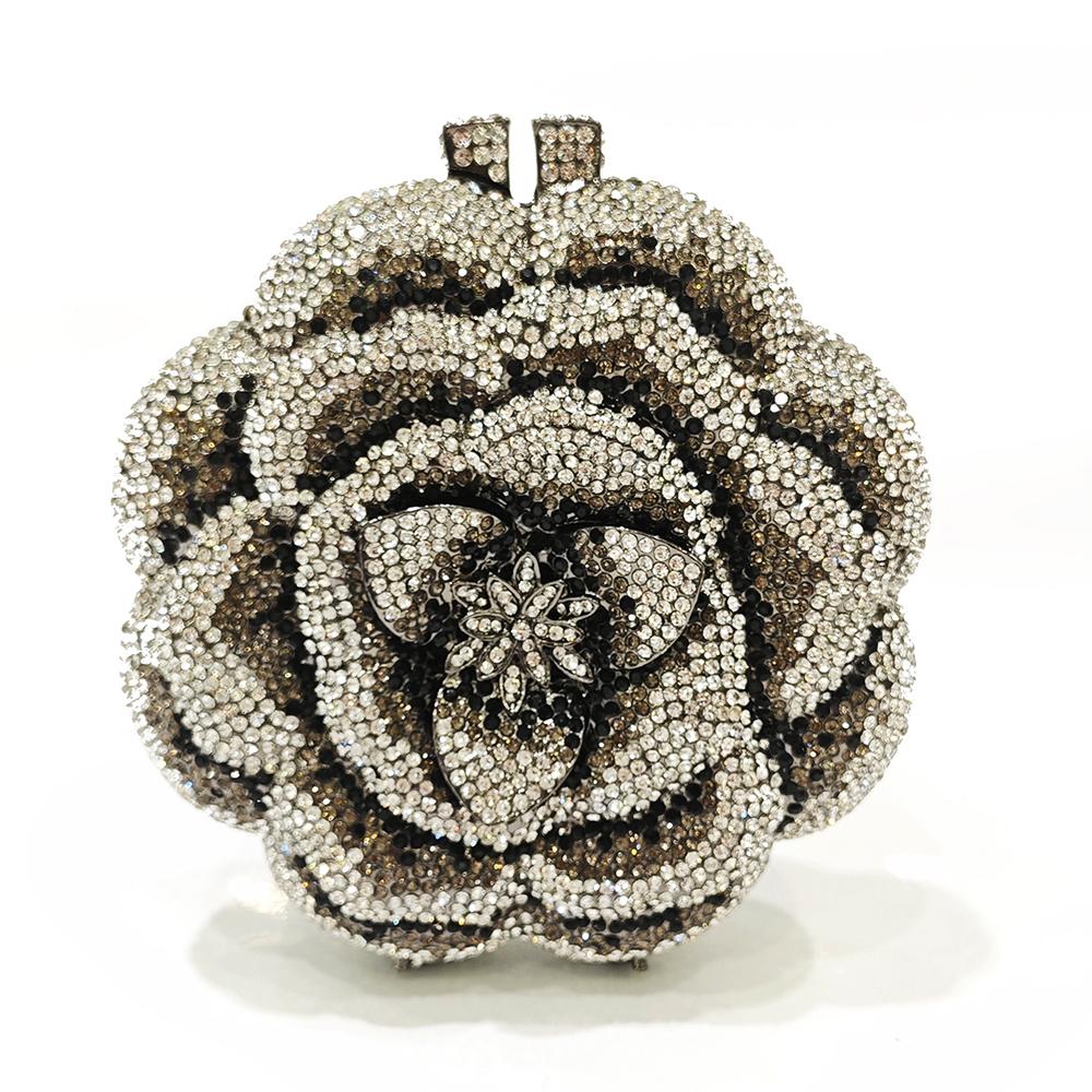 Blue Flower Diamond Multicolored Foral Evening Clutches Purse Luxury Crystal Women Metal Wedding Prom Handbags Rhinestone Bag
