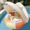 Aufblasbarer Schwimmring Baby mit abnehmbarem Verdeck, Gestreifter Pool Schwimmring Sitz Schwimmgriff, Sonnenschutz Schwimmen für Kleinkinder Kleinkind
