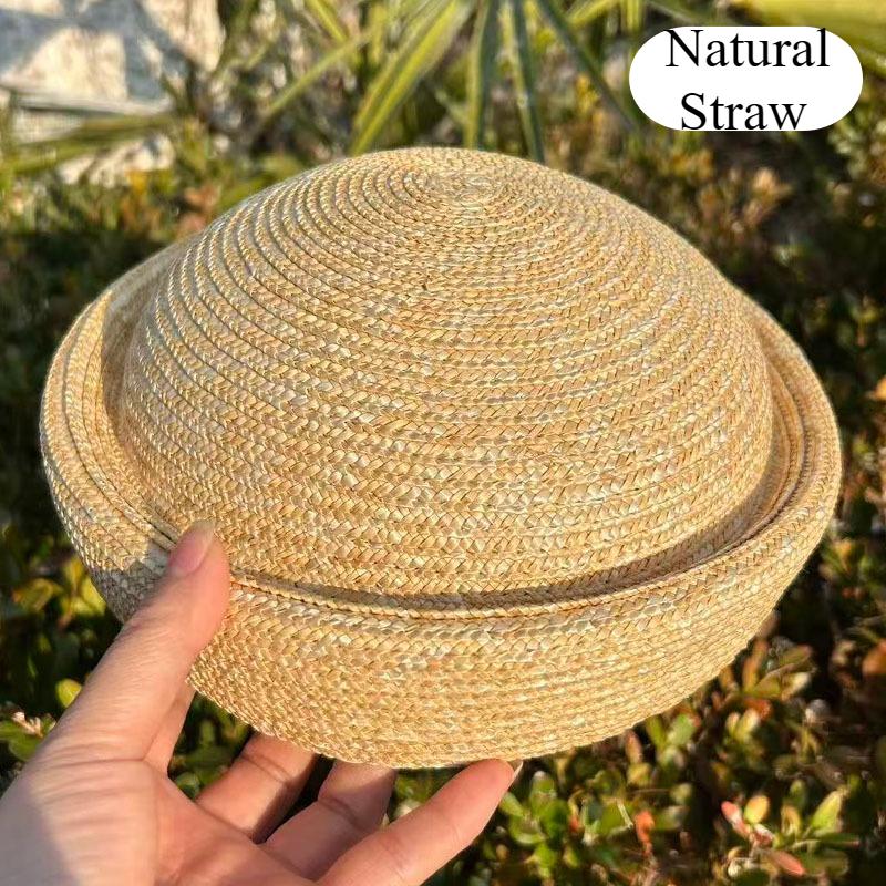 Garden Supplies My Women's Summer Natural Wheat Straw Pillbox Hats Fedoras Sun Hat Circle Concave Top Straw Beret Hat Church Derby Party Beach Hat 56-58Cm