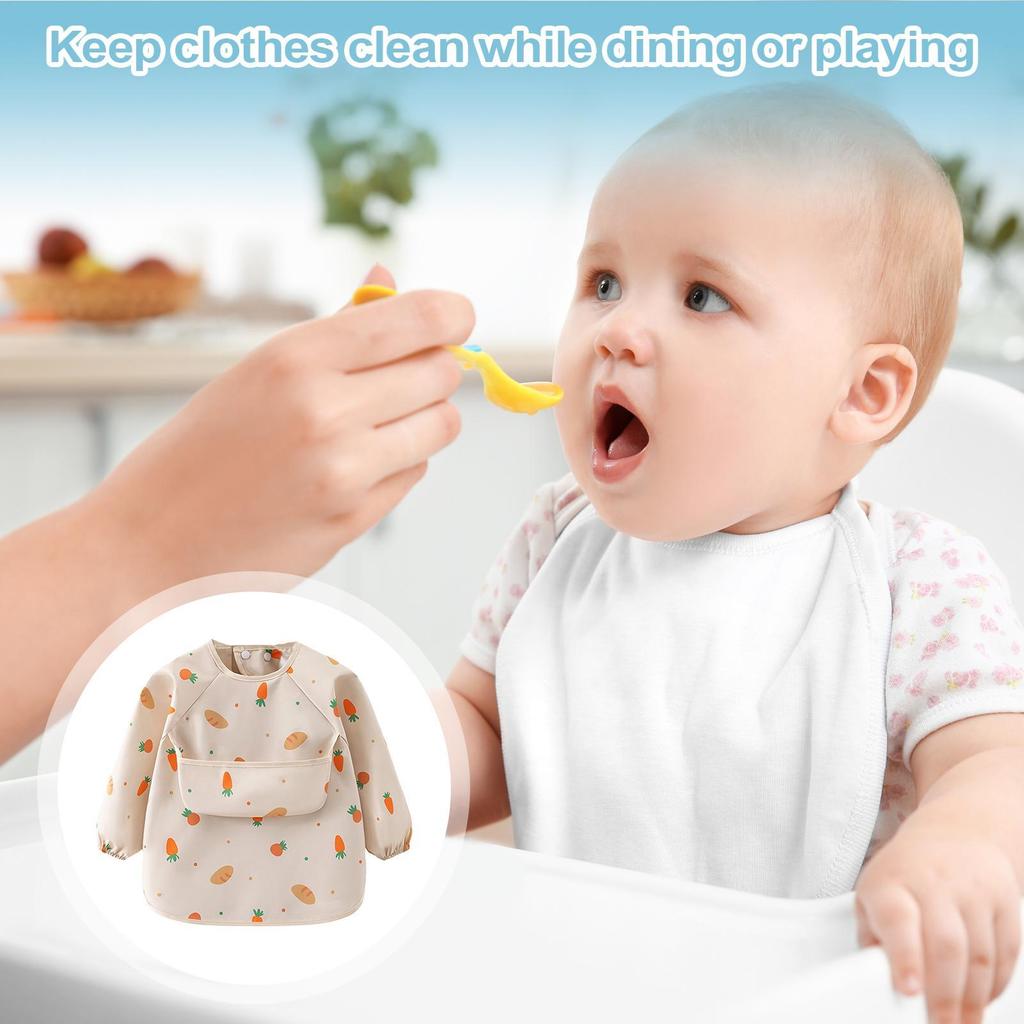 Baby Smock Bib Soft Full Sleeve Adjustable Weaning Smock Full Sleeve Toddler Eating Shirt Bibs for 6-36 Months Kids Girls Boys