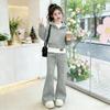 Spring Korean Style Girls' Casual Sports 3-Piece Set: Flared Pants, Top & Jacket