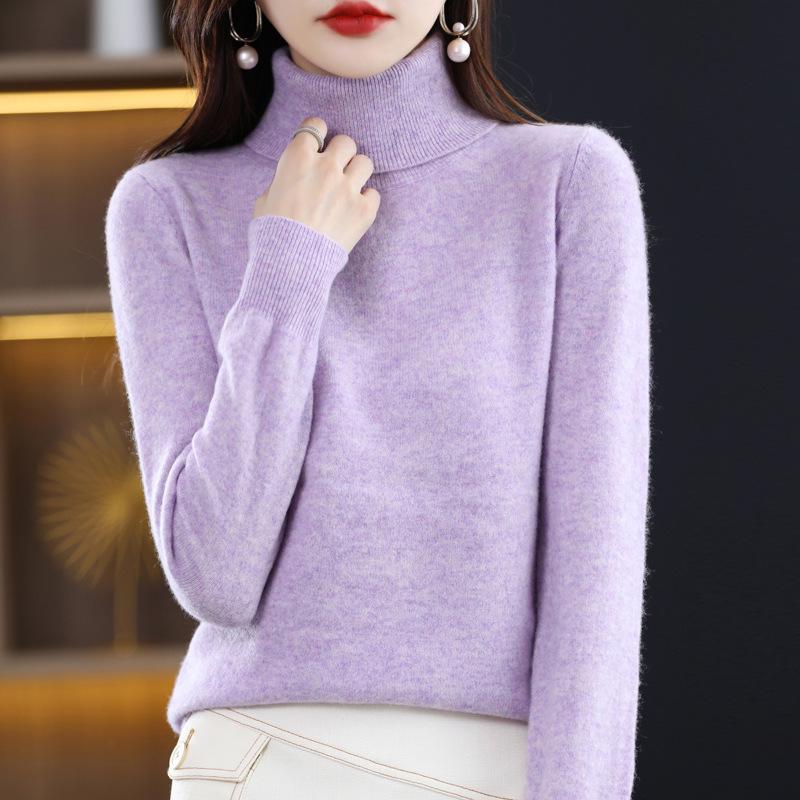 Women's High Neck Wool Sweater - 100% Pure Cashmere Knit, Autumn/Winter Style