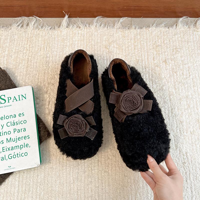 Fashion trend retro platform fluffy shoes women's 2025 new autumn and winter velvet heightening ballet Mary Jane cotton shoes