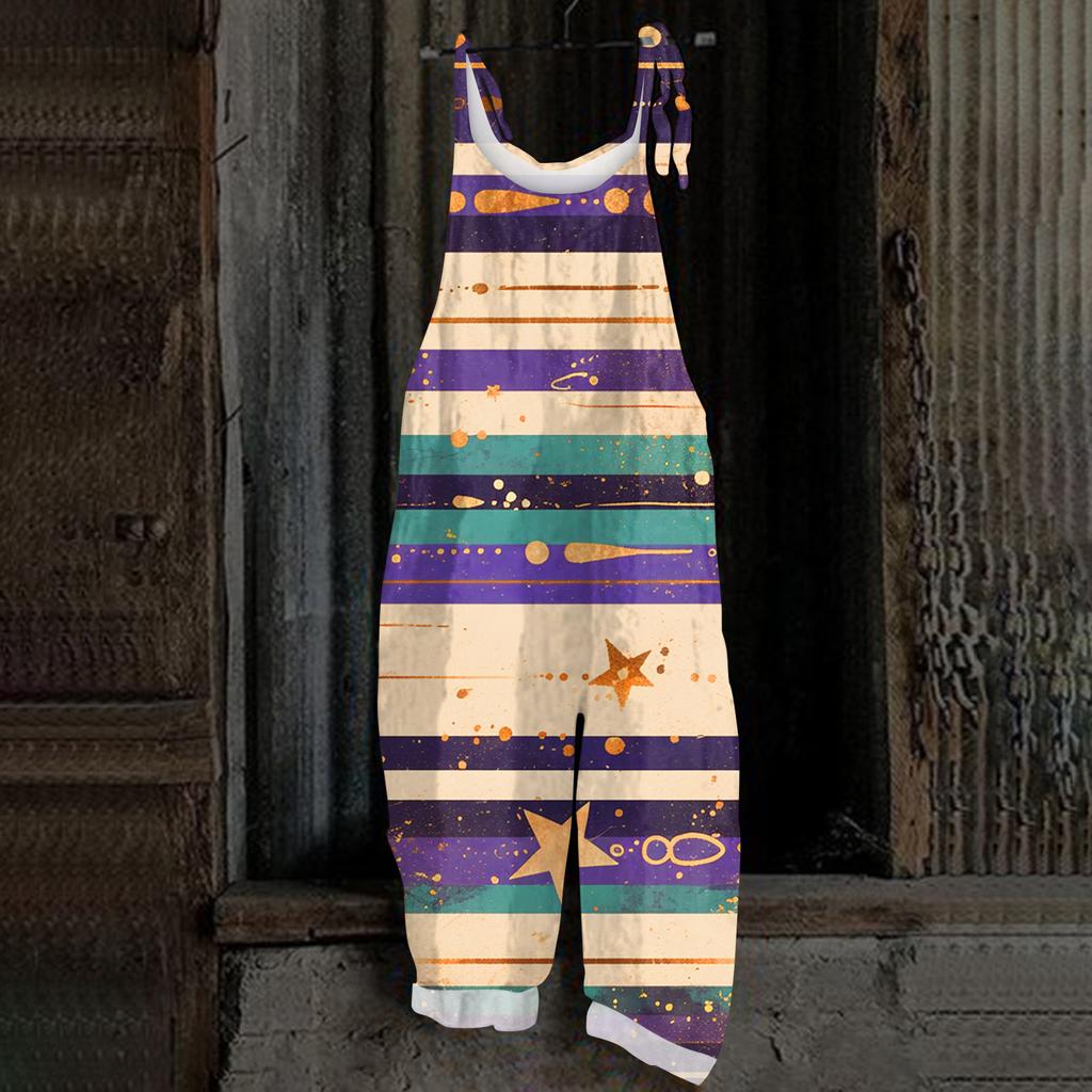 Women's Casual Jumpsuit Sleeveless Carnival Mask Print Loose Retro Overalls Jumpsuit