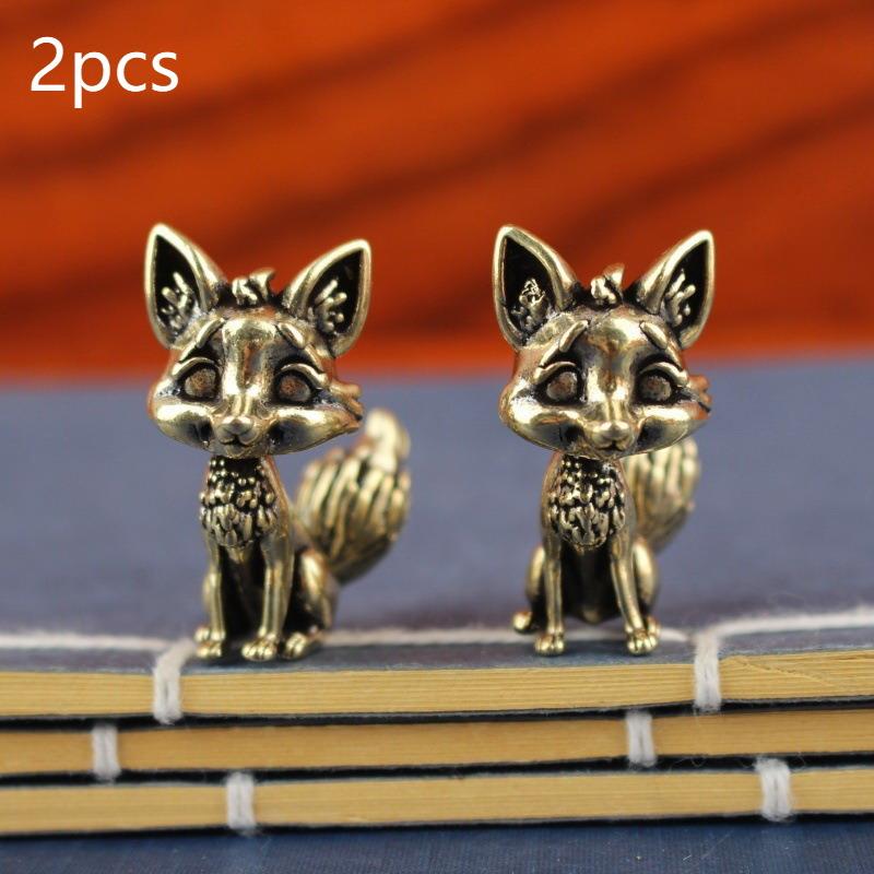 Vintage Messing Vossenbeeldjes | Schattige Dierbeeldjes voor Huis Bureau Decoratie