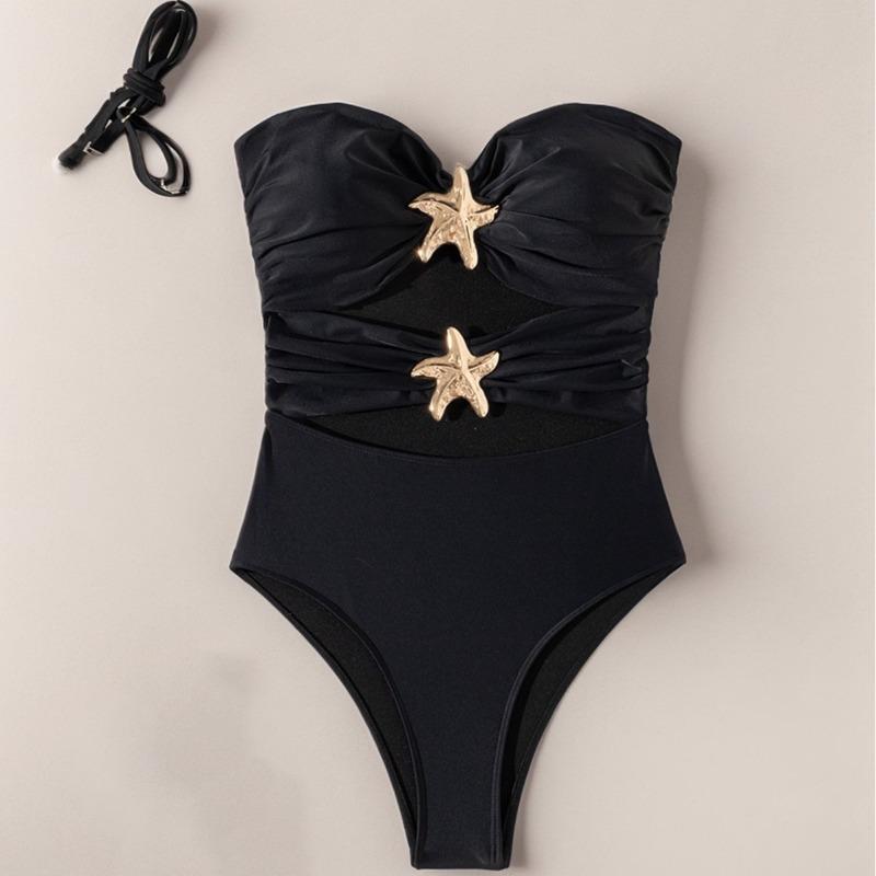 Swimsuit Women's New Removable Shoulder Strap Hollow Tube Top Kink Metal Starfish Accessories Swimsuit Women