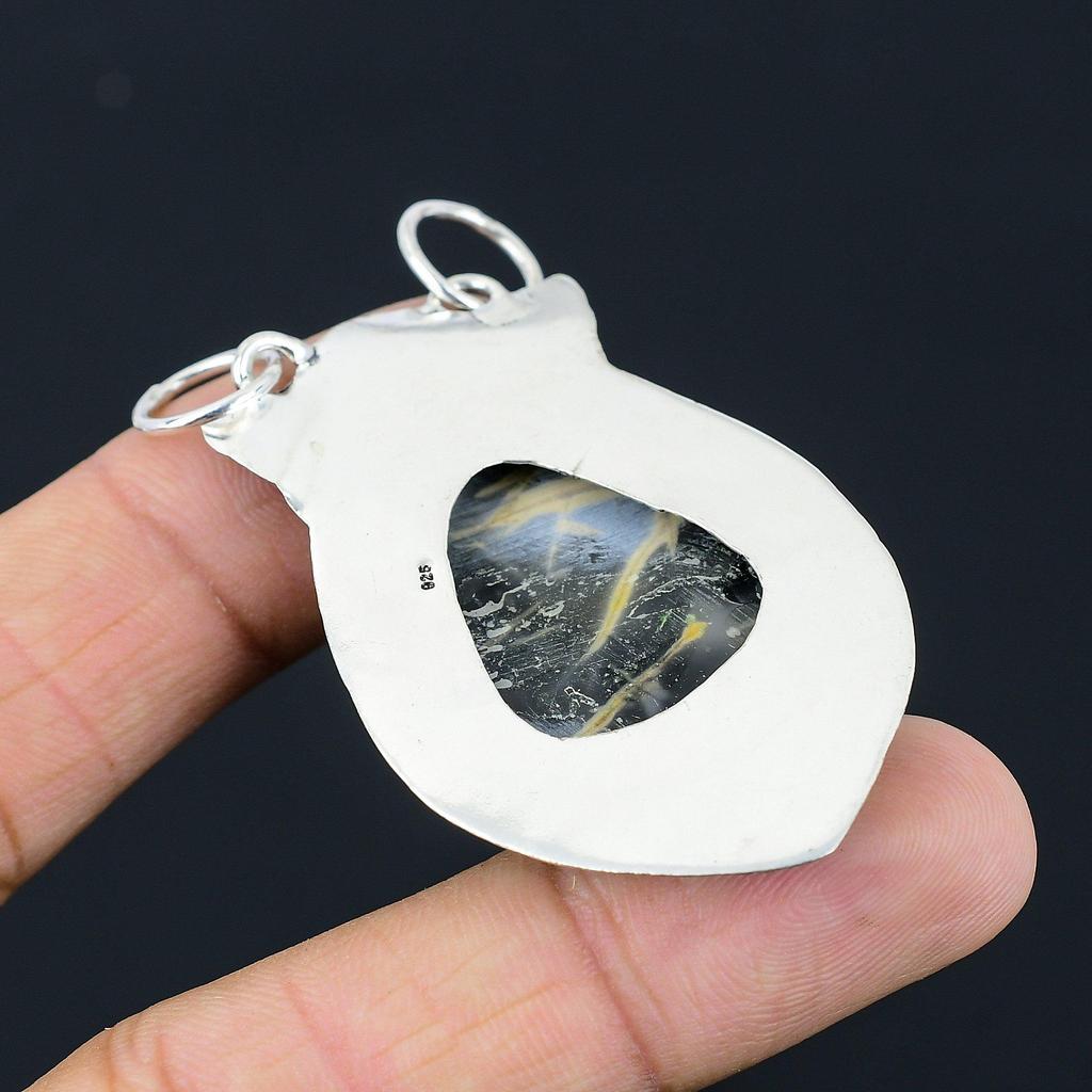 Gift For Her 925 Sterling Silver Natural Fume Agate Gemstone Jewelry Pendant