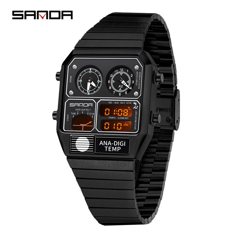 Sanda Waterproof Multifunctional Sports Watch with Temperature Alarm & Fashionable Design