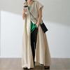 Tooxika New Women's Solid Color Short-sleeved Cotton And Linen Dress Loose Lapel Shirt Long Skirt