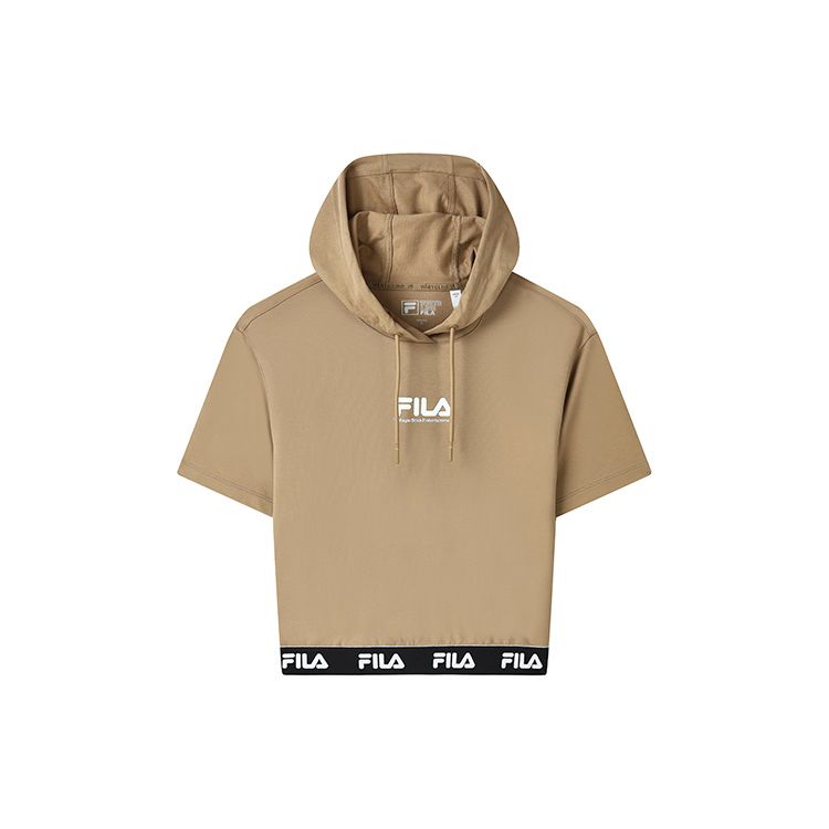 

FILA X Magic Stick Collaboration однотонная повседневная футболка с капюшоном и коротким рукавом для женщин, топы светло-хаки F11W329112F-DK L