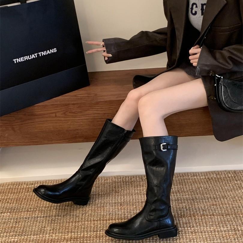 Thick-soled Buckle Boots 2025 New British Knight Boots Fashion Versatile and Thin Boots Women's Boots