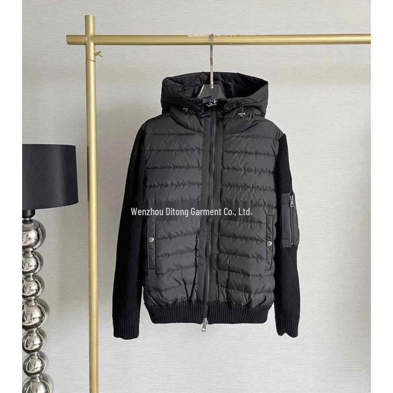 Europäische Herren Slim Fit Gestrickte Patchwork Daunenjacke - Weiße Entendaune, Warmer Stehkragen, Modische Freizeitkleidung