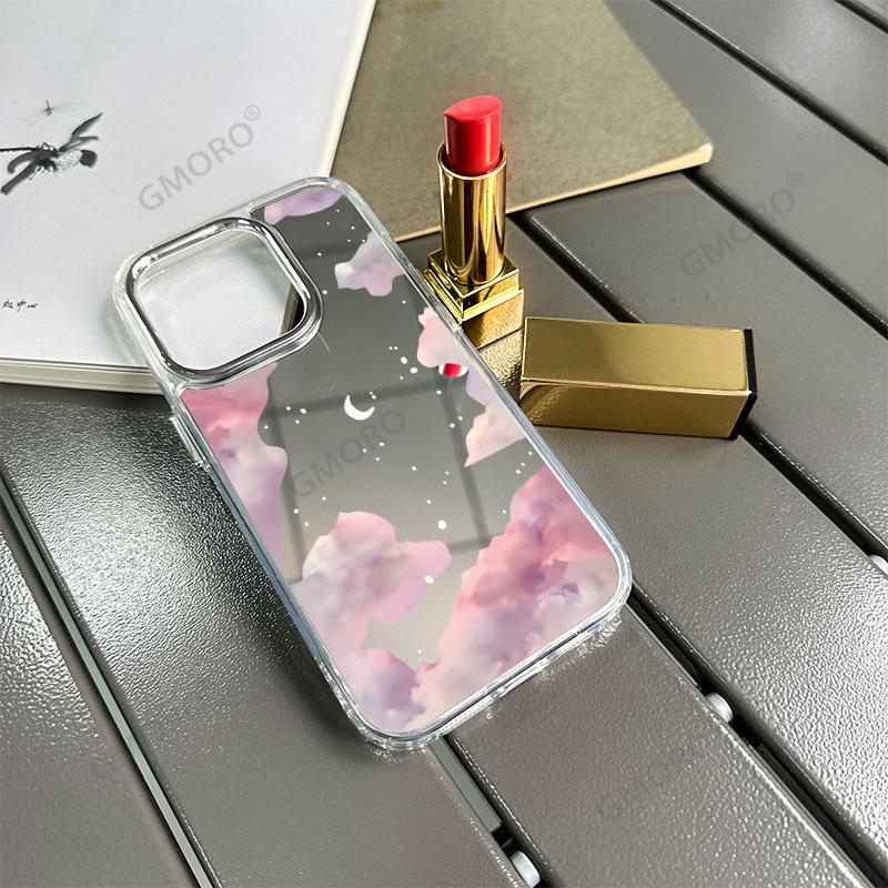 Pink Cloud Apple Mirror Mobile Phone Case 15promax for 17pro Mobile Phone Case Air Gentle