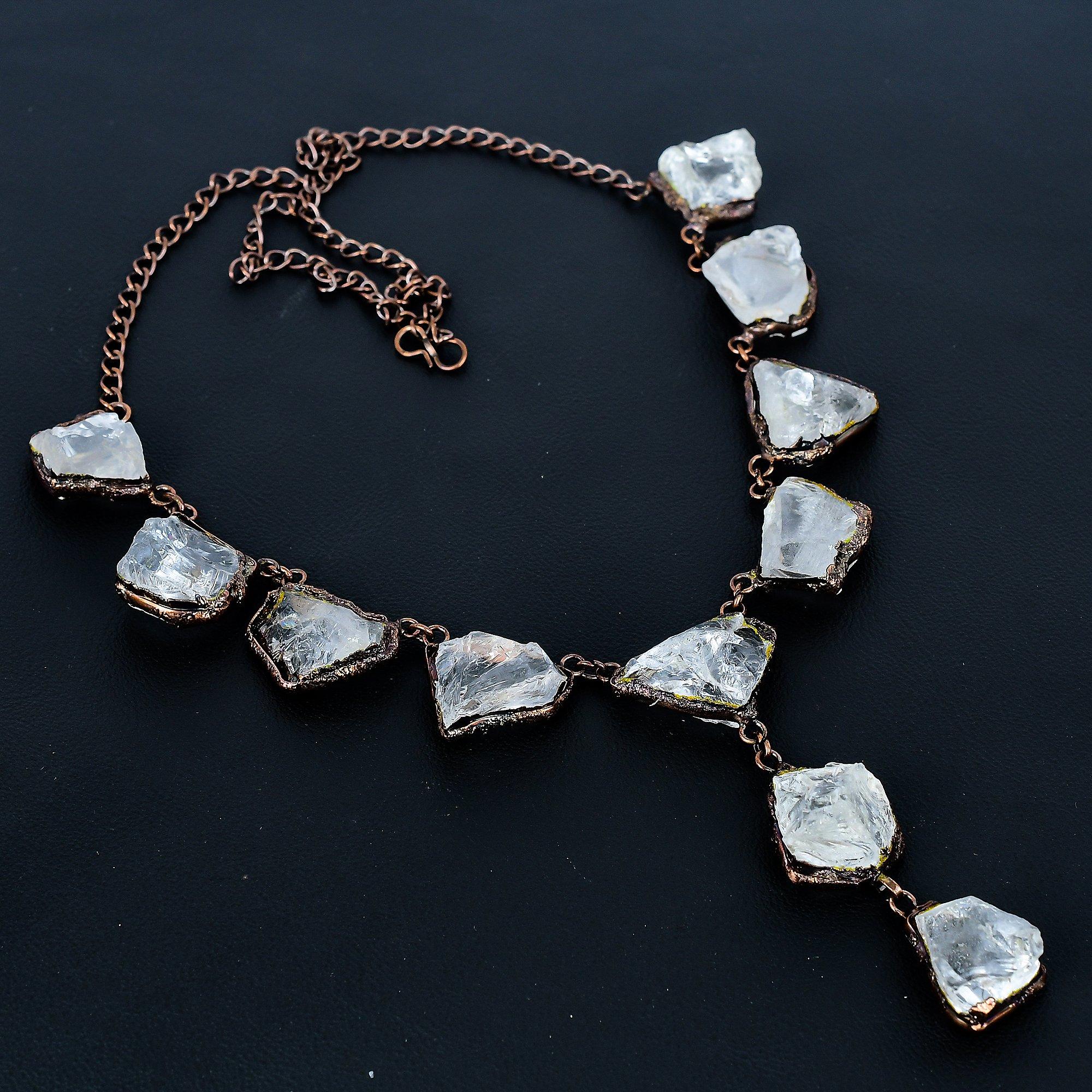 

Clear Quartz Handmade Gemstone Necklace, Copper Electroformed Necklace Antique Jewelry, For Engagement Gift